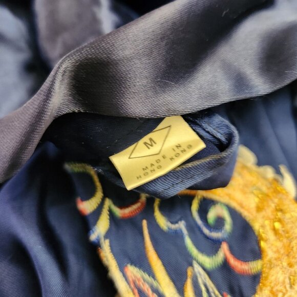 Vintage Asian Silk Kimono Robe Embroidered Dragon Blue Long Size Medium - Picture 9 of 9